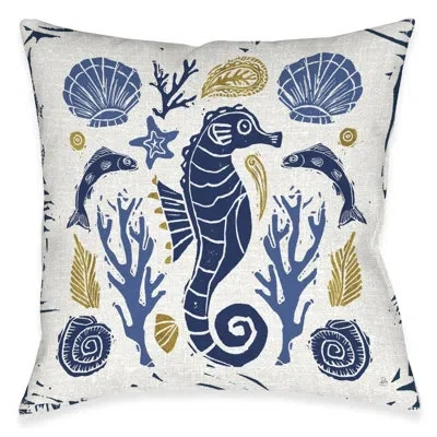 Laural Home Primitive Coastal Seahorse Indoor Decorative Pillow In Multi