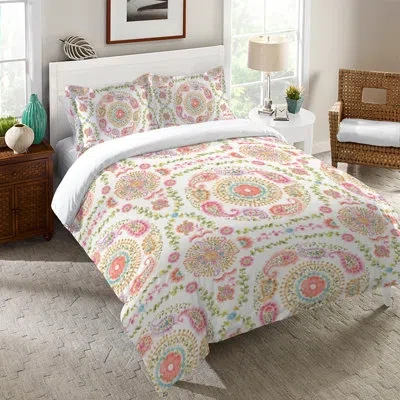 Laural Home Rainbow Medallions Pink/beige Microfiber Duvet Cover In Pink,beige