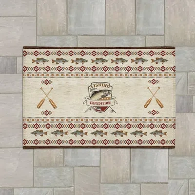 Laural Home Rectangle Fishing Expedition Indoor/outdoor Area Rug With Non-slip Backing In Beige;tan