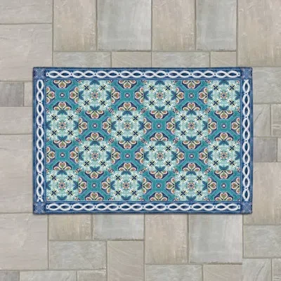 Laural Home Rectangle Jenelle Indoor/outdoor Area Rug With Non-slip Backing In Blue;teal