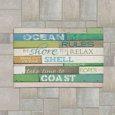 Laural Home Rectangle Ocean Rules Indoor/outdoor Area Rug With Non-slip Backing In Beige;ivory;green