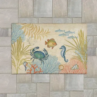 Laural Home Rectangle Oceana Indoor/outdoor Area Rug With Non-slip Backing In Beige;tan