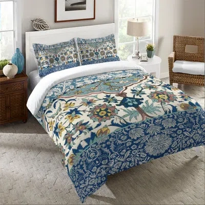 Laural Home Royal Blue Bohemian Tapestry Microfiber Duvet Cover In Blue;white