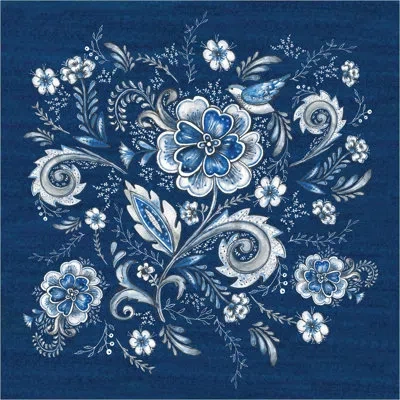 Laural Home Royal Garden Microfiber Duvet Cover In Blue;cream