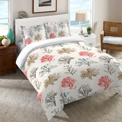 Laural Home Sandy Coral Microfiber Duvet Cover In Gray;red;ivory