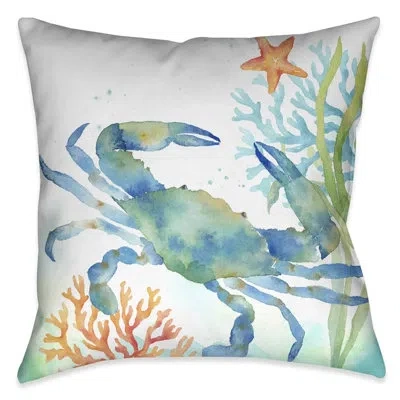 Laural Home Sea Life Blue Crab Outdoor Decorative Pillow In Multi