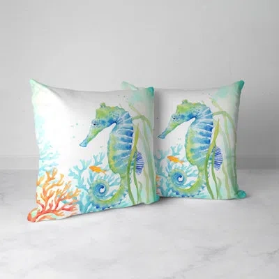 Laural Home Sea Life Seahorse Outdoor Decorative Pillow In Blue;green