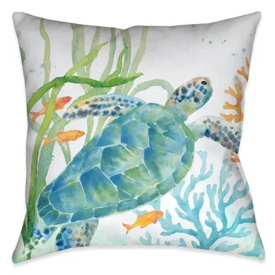 Laural Home Sea Life Turtle Breeze Turtle And Coral Indoor Decorative Pillow In Multi
