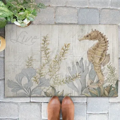Laural Home Seahorse Seaweed Outdoor Door Mat In Multicolor