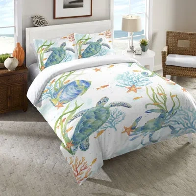 Laural Home Sealife Serenade Sea Life Serenade Duvet Cover In Green,white,light Blue