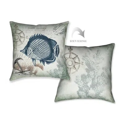 Laural Home Seaside Postcard Fish Indoor Decorative Pillow In Multi