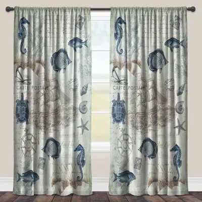 Laural Home Seaside Postcard Nautical Sheer Rod Pocket Single Curtain Panel