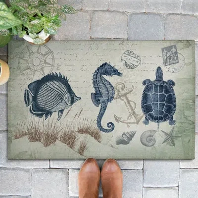 Laural Home Seaside Postcard Outdoor Door Mat In Multicolor