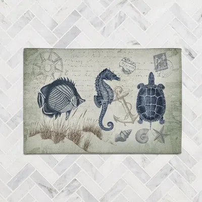 Laural Home Seaside Postcard Seaside Postcard 13x28 Chenille Rug In Blue,gray