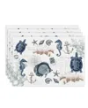 Laural Home Seaside Postcard Set Of 4 Placemat, 13" X 19" In Blue