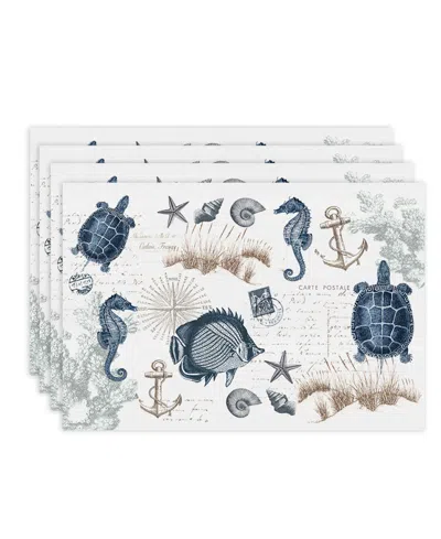 Laural Home Seaside Postcard Set Of 4 Placemat, 13" X 19" In Blue