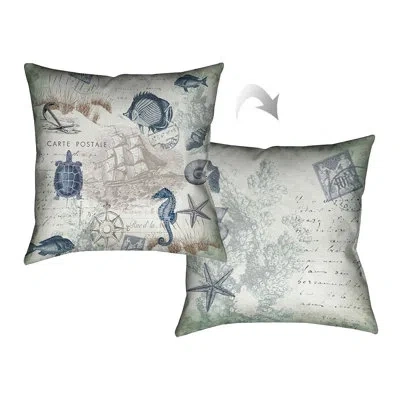 Laural Home Seaside Postcard Square Pillow Cover & Insert In Multi