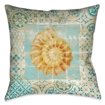 Laural Home Shell Tiles I Blue Indoor Decorative Pillow In Multicolor;multicolor