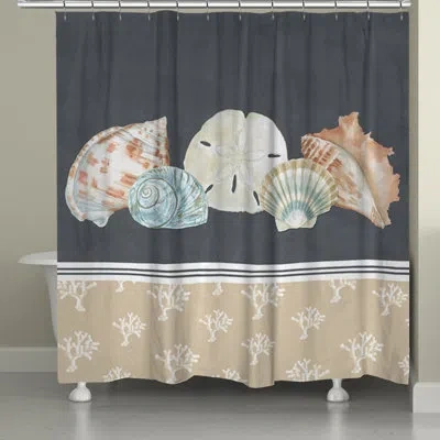 Laural Home Shells On Slate Single Shower Curtain In Gray;beige;tan