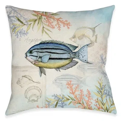 Laural Home Shoreline Blue And Yellow Fish Outdoor Decorative Pillow In Multi