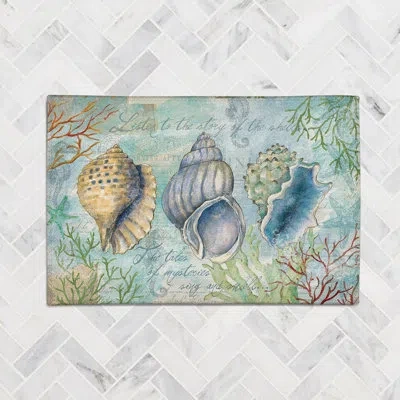 Laural Home Sketchbook Shells Machine Woven Chenille Area Rug In Blue/green In Blue,green