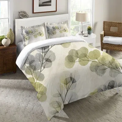 Laural Home Smoky X-ray Of Eucalyptus Leaves Microfiber Duvet Cover In Green;gray;ivory
