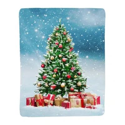 Laural Home Snowy Tree Sherpa Throw In Blue;green;red