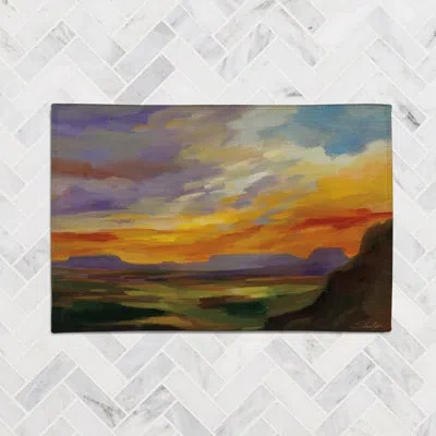 Laural Home Sonoran Desert Sunset Chenille Rug In Blue;yellow;purple;orange