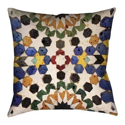Laural Home Spanish Tile Spanish Tile Beige/blue Outdoor Throw Pillow In Multi