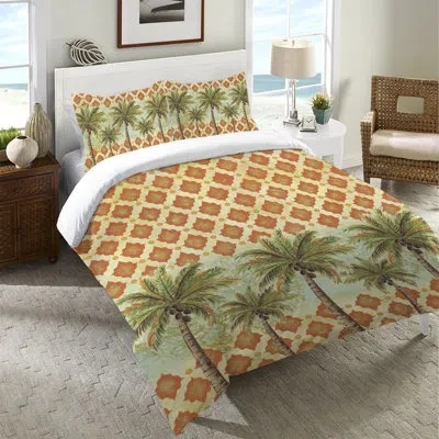 Laural Home Spice Palm Ii Microfiber Duvet Cover In Green;red;yellow