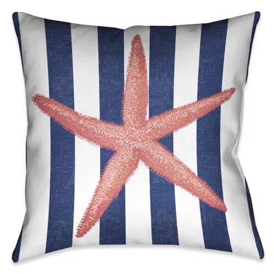 Laural Home Starfish Stripe Seafood Shack Navy Blue/pink Outdoor Throw Pillow