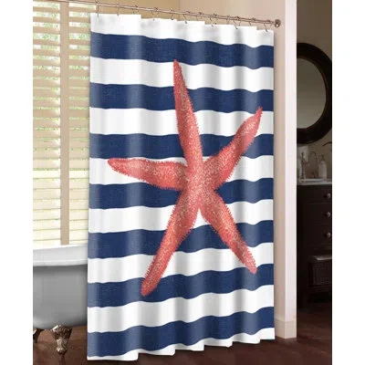 Laural Home Starfish Stripe Single Shower Curtain In Blue;white