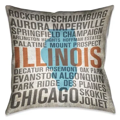Laural Home States - Illinois States - Illinois Decorative Square Pillow Cover & Insert In Multi