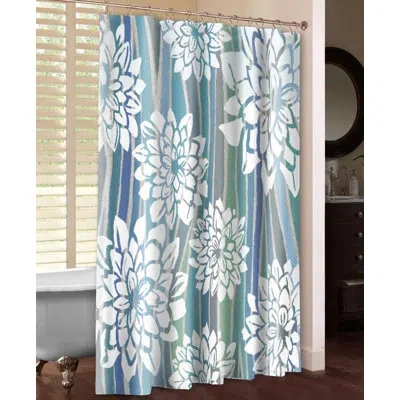 Laural Home Striped Dahlias Single Shower Curtain In Blue;green;teal