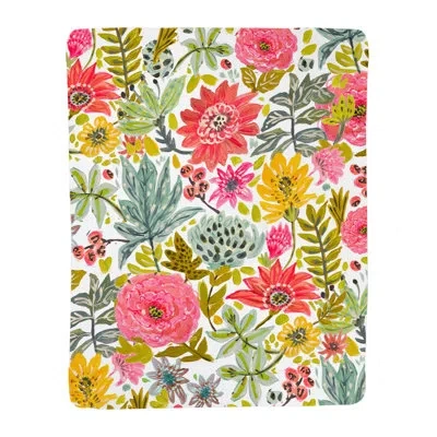 Laural Home Succulent Floral Sherpa Throw Blanket In Green;red;yellow