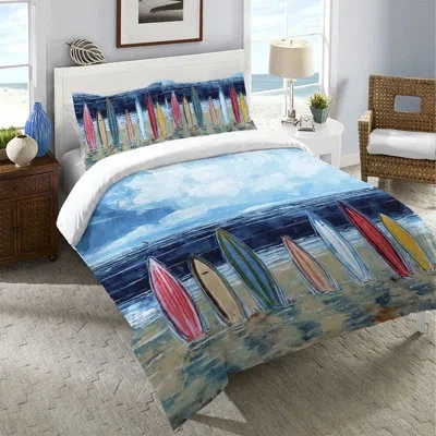 Laural Home Surfboards Microfiber Duvet Cover In Blue;pink;cream