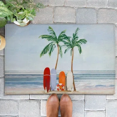 Laural Home Surfs Up Non-slip Indoor Outdoor Door Mat In Multicolor