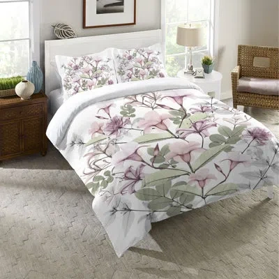 Laural Home Sweet Blush Bouquet Queen Comforter In White,green,pink