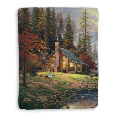Laural Home Thomas Kinkade A Peace Retreat Sherpa Throw Blanket By  In Brown;green