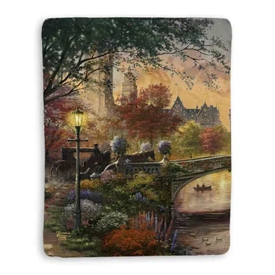 Laural Home Thomas Kinkade Autumn In New York Sherpa Throw Blanket In Multi-colored