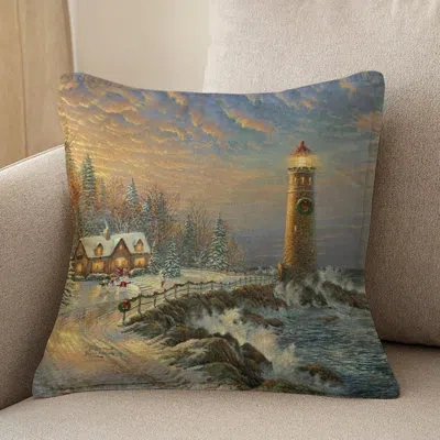 Laural Home Thomas Kinkade Christmas Lighthouse Indoor Decorative Pillow In Multi