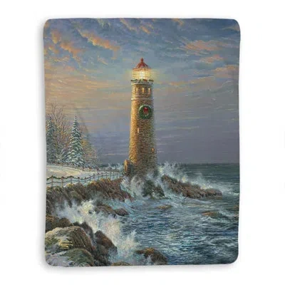 Laural Home Thomas Kinkade Christmas Lighthouse Sherpa Throw Blanket In Multi-colored
