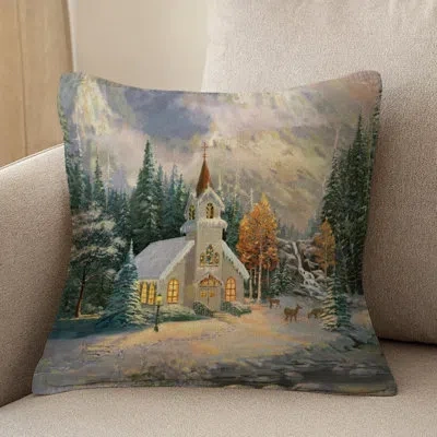 Laural Home Thomas Kinkade Deer Creek Chapel Indoor Decorative Pillow In Multi