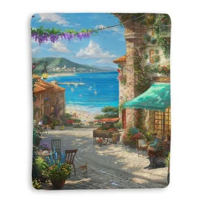 Laural Home Thomas Kinkade Italian Café Sherpa Throw Blanket In Multi-colored