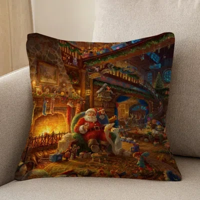 Laural Home Thomas Kinkade Santa's Workshop Indoor Decorative Pillow In Multi