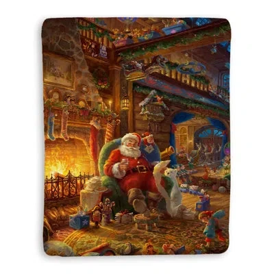 Laural Home Thomas Kinkade Santa's Workshop Sherpa Throw Blanket In Multi-colored