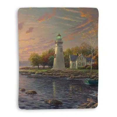 Laural Home Thomas Kinkade Serenity Cove Sherpa Throw Blanket In Multi-colored