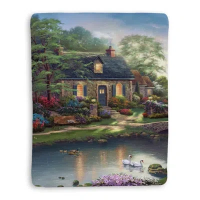 Laural Home Thomas Kinkade Stoney Creek Cottage Sherpa Throw Blanket In Multi-colored