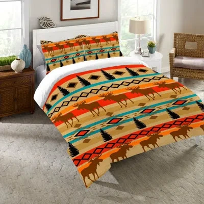 Laural Home Tribal Lodge Moose Comforter In Blue;red;beige;orange