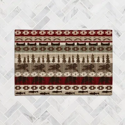 Laural Home Tribal Lodge Woods Striped Power Loom Chenille Area Rug In Brown/red In Brown,red